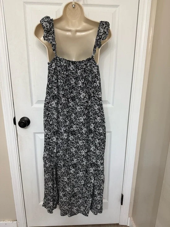 LOFT Black & White Floral Maxi Dress Ruffle Strap Flowy XS Summer Boho - Picture 4 of 9